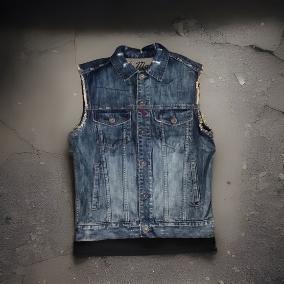 Vintage Y2K Distressed American Flag Denim Vest Size M - Picture 5 of 7